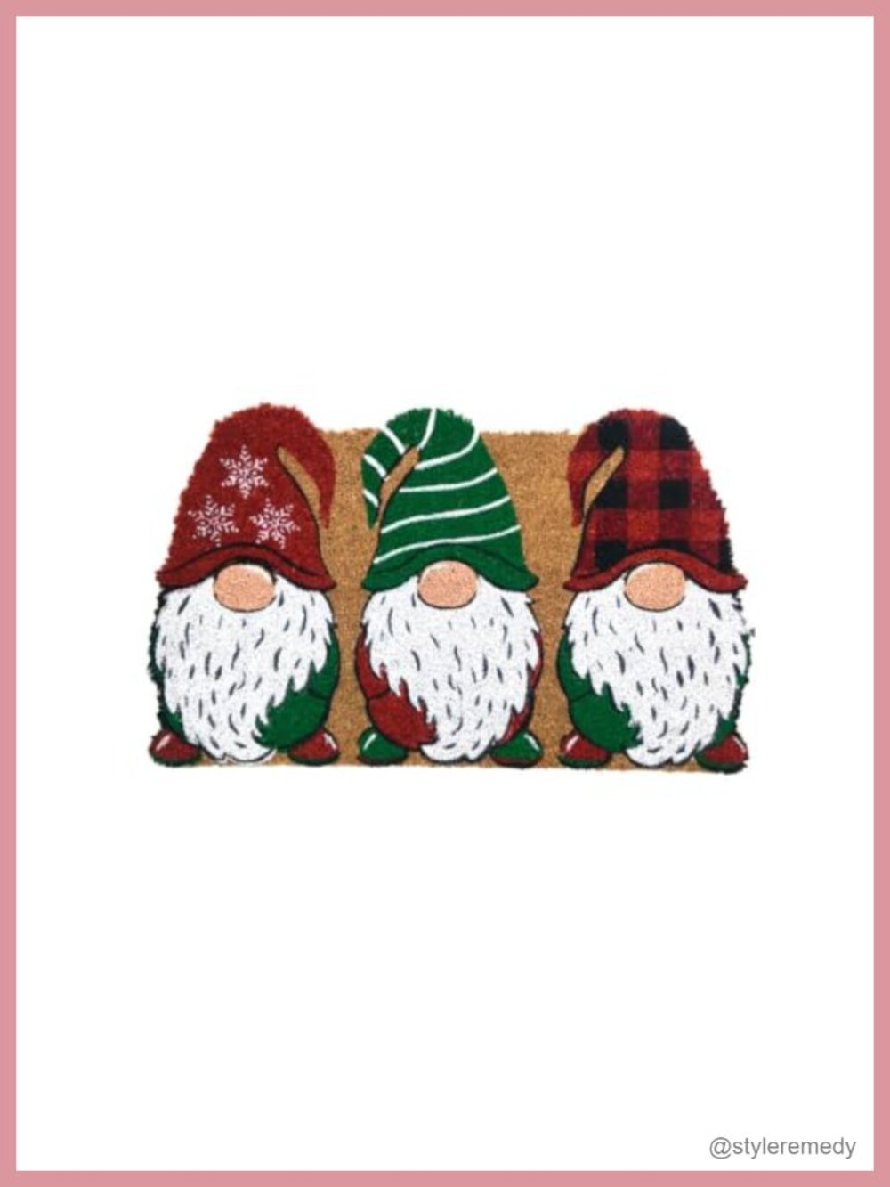 Natural Coir Doormat 30x18 Holiday Gnomes Christmas Non-Skid Rubber